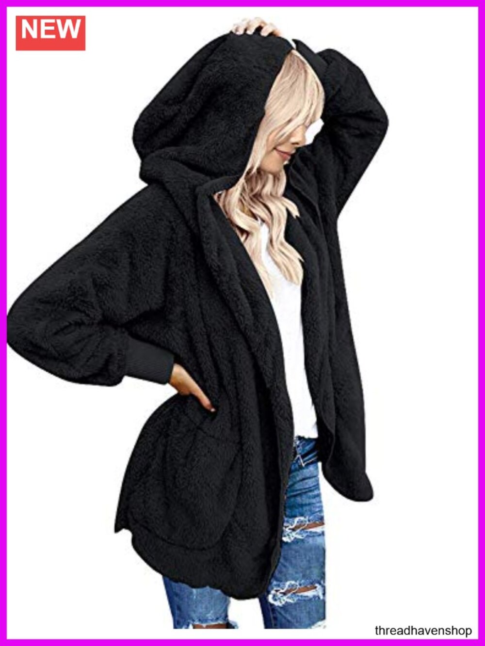 Oversized Sherpa Jacket Long Cardigan Fuzzy Fleece Plus Size Coat with Pockets